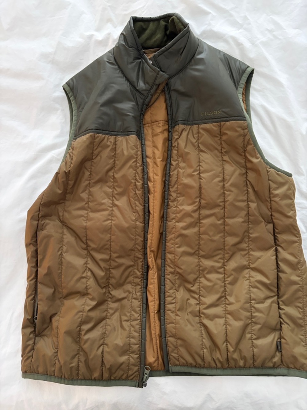 Filson Brown and Olive ultralight Quilted Insulated Vest